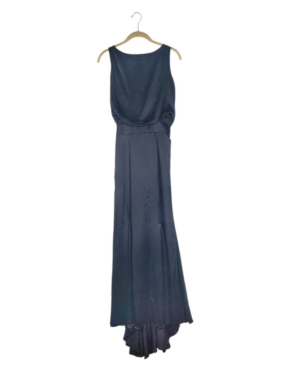 Dina Bar-El Black Silk Blouson Gown Sleeveless Drape Back Maxi Dress Womens 6